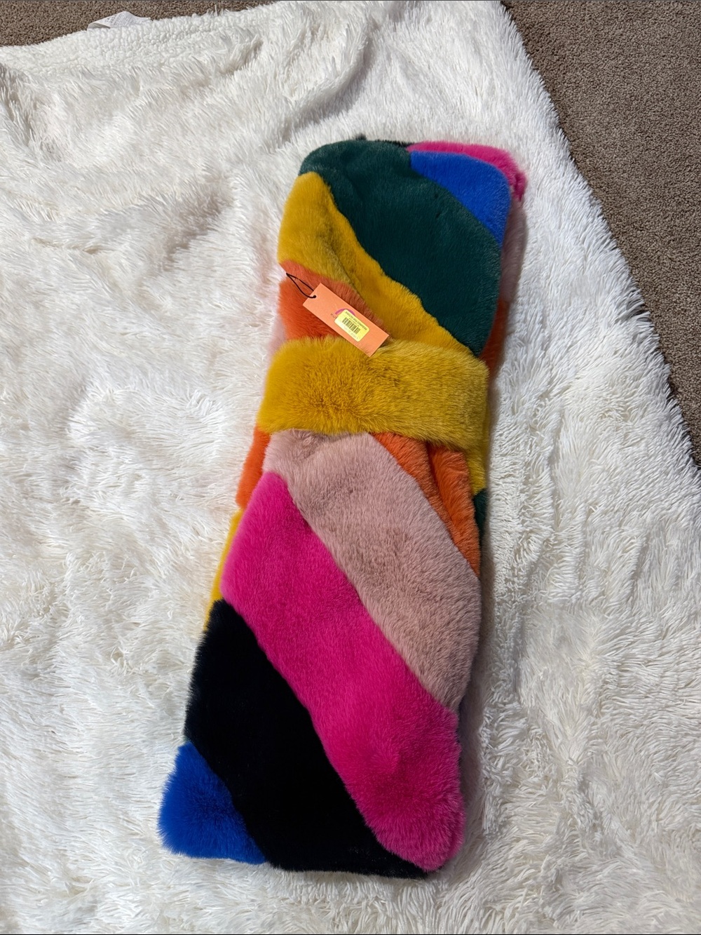 Kids Multicolor Faux Fur Scarf - Pink, Blue, Yellow, Green